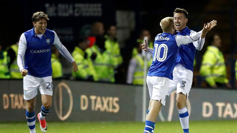 Sheffield Wednesday's David Jones (right) celebrates scoring against Sunderland
