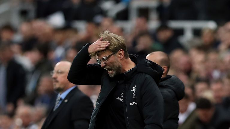 Liverpool manager Jurgen Klopp shows his frustration during the draw at Newcastle