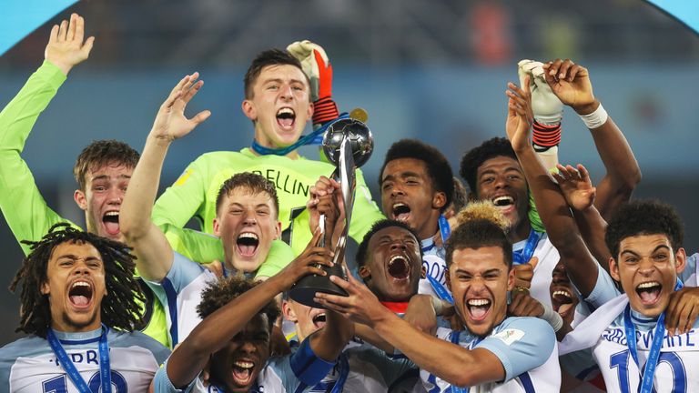 England players celebrate winning the U17 World Cup