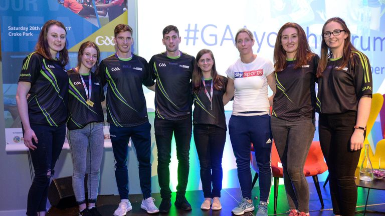 GAA Youth Representatives pictured with Tipperary hurler Brendan Maher, Kerry footballer Paul Geaney, and Mayo footballer Cora Staunton