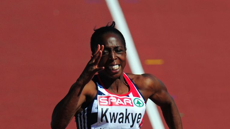 Jeannette Kwakye of Great Britain competes in the Women's 100 Metres Heats during day one of the 21st European Athletics Championships