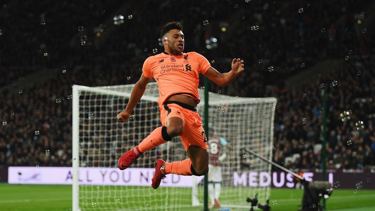 Alex Oxlade-Chamberlain celebrates scoring