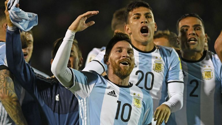 Messi celebrates after Argentina qualified for the 2018 World Cup