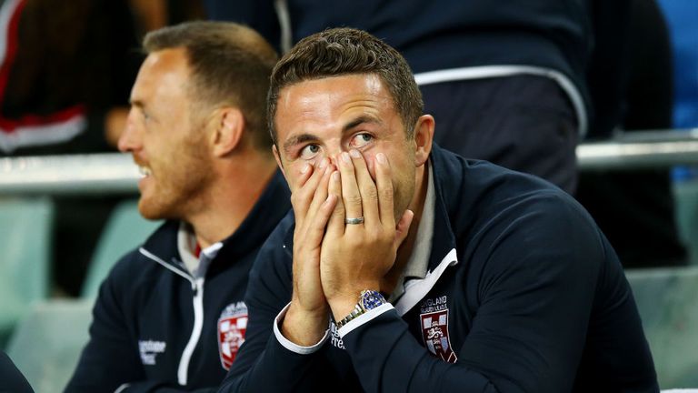 Sam Burgess watched on as England struggled to victory over Lebanon
