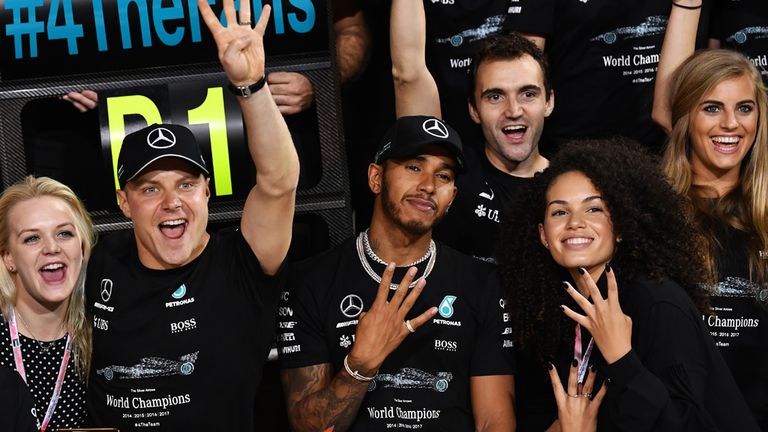 Bottas celebrates his victory in the season-ending Abu Dhabi GP