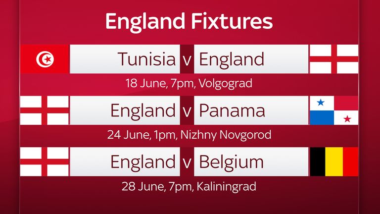 England's World Cup fixtures and dates