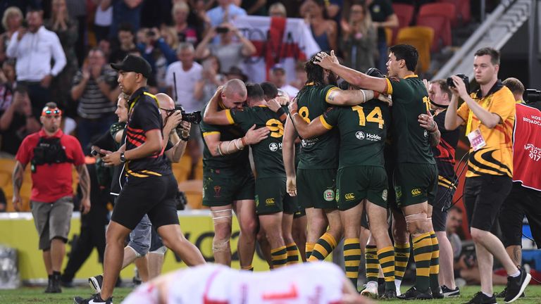 The Kangaroos celebrate winning the 2017 Rugby League World Cup