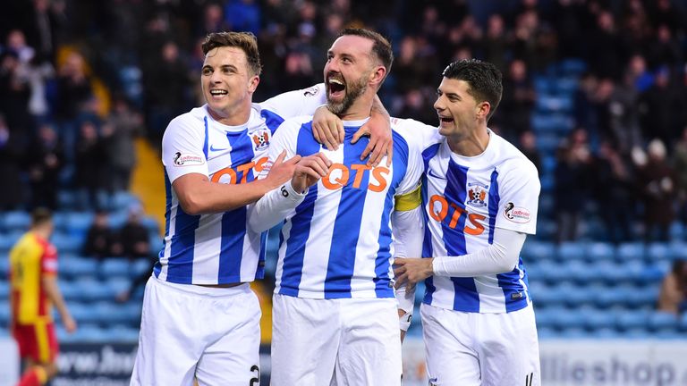 Kris Boyd (centre) and Eamon Brophy (right) have 22 goals for Kilmarnock in the Premiership between them so far this season.