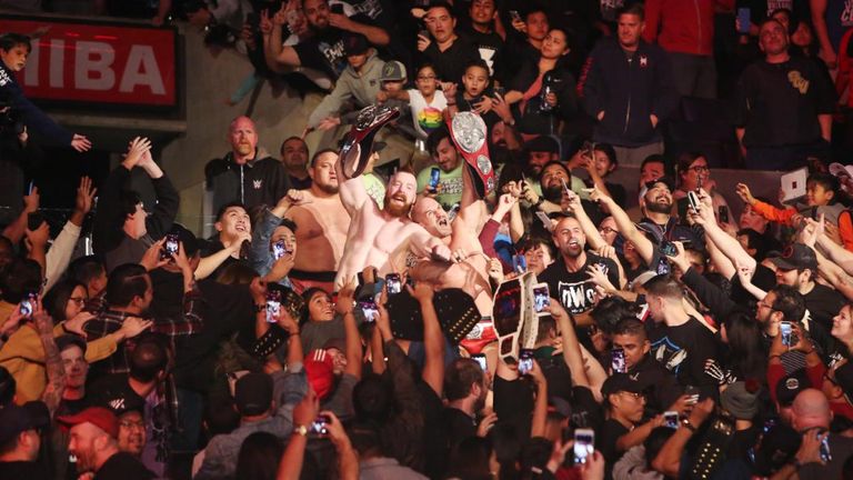 Sheamus and Cesaro beat Dean Ambrose and Seth Rollins with some assistance from Samoa Joe