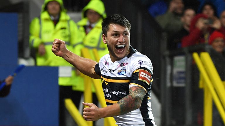 Tom Briscoe of Leeds Rhinos celebrates scoring a try during the 2017 Super League Grand Final