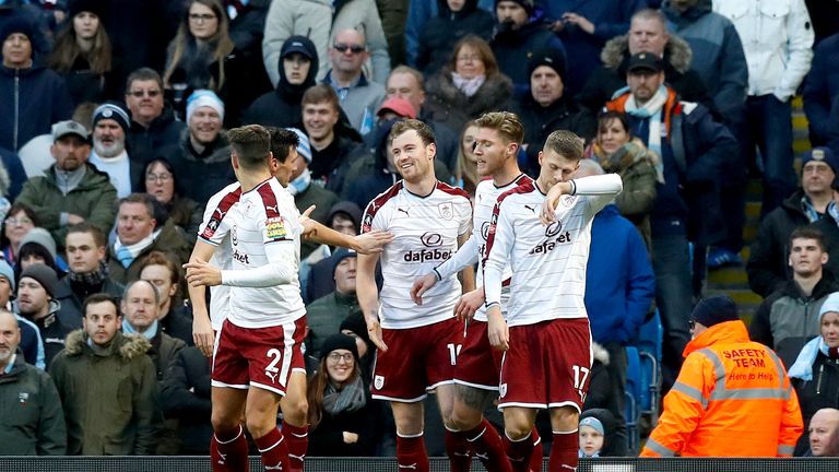 Ashley Barnes (centre) celebrates after putting Burnley ahead in the first half