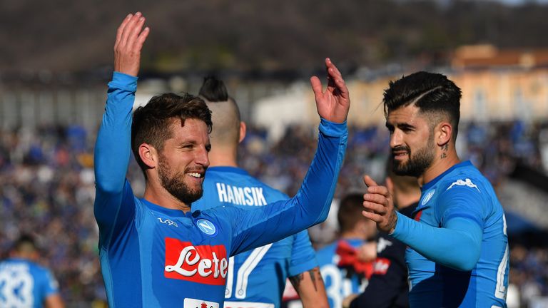 Dries Mertens celebrates his winning goal for Napoli against Atalanta