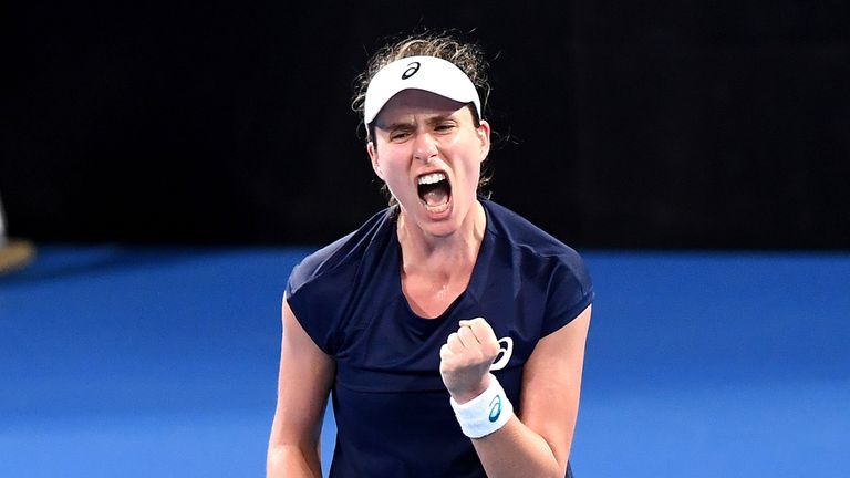 Johanna Konta celebrates during her victory over Ajla Tomljanovic