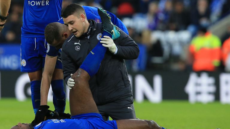 Leicester captain Wes Morgan went off injured in the first half