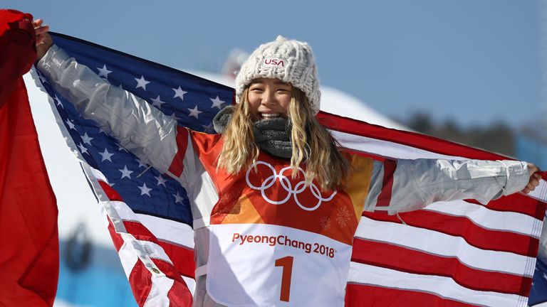 Chloe Kim celebrates winning gold after lighting up the Olympic Games on day four