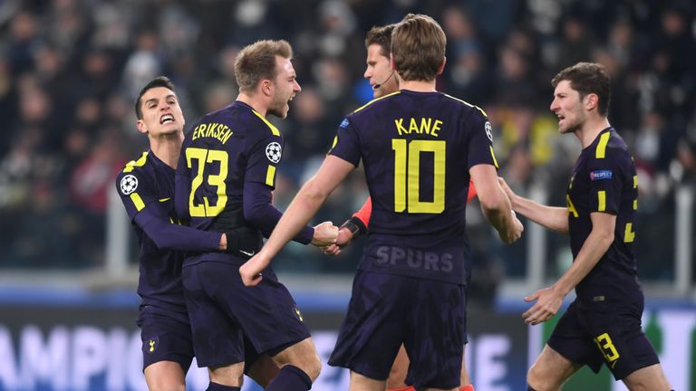 Christian Eriksen celebrates his equaliser against Juventus