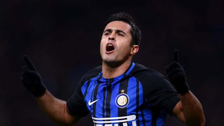 Eder celebrates scoring for Inter Milan
