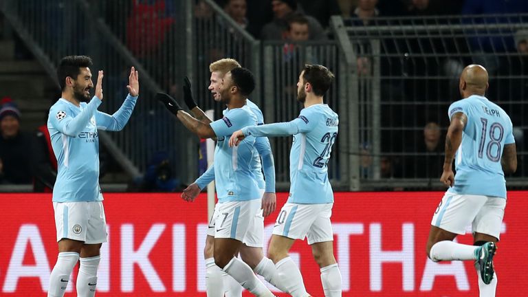 Gundogan (left) scored City's first and fourth goals of the night