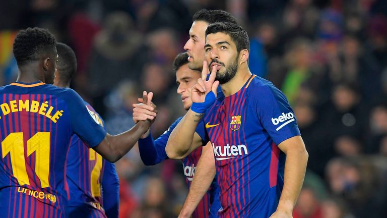 Luis Suarez scored a hat-trick as Barcelona responded in style to Girona's early opener