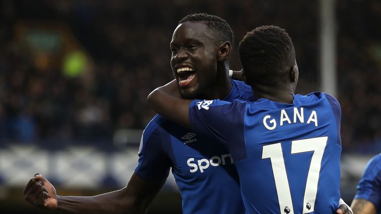 Oumar Niasse celebrates scoring Everton's second at Goodison Park