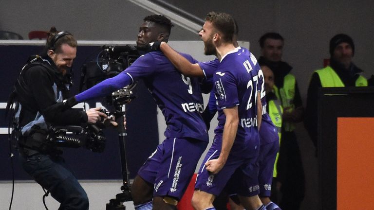 Yaya Sanogo (L) celebrates after scoring against Monaco