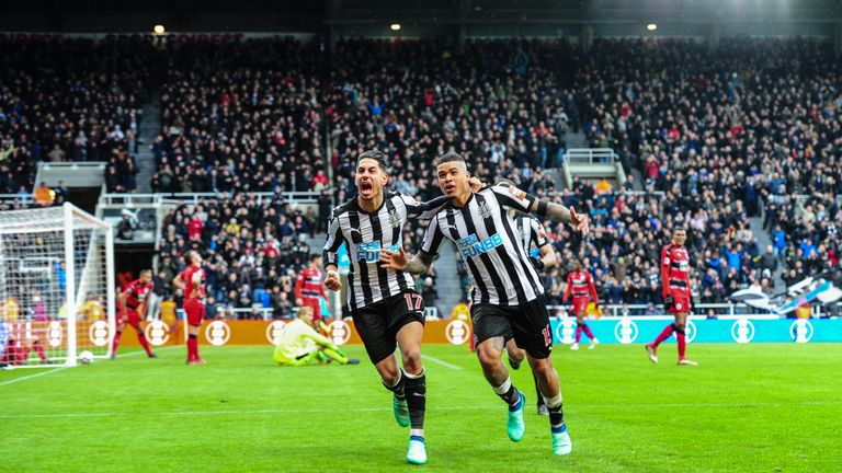 Ayoze Perez celebrates after scoring Newcastle United's winner