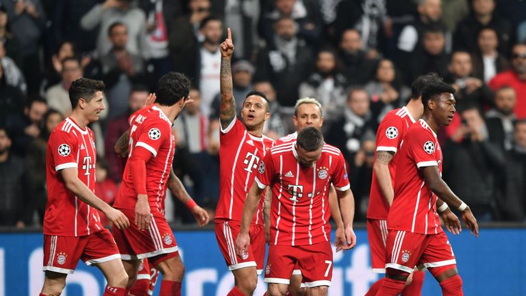 Thiago (centre) extended Bayern's lead further in the 18th minute