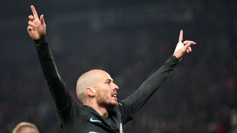 David Silva celebrates his opener at the bet365