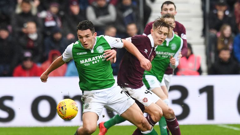 Hibernian's John McGinn (left) has six goals in 37 appearances in all competitions for Neil Lennon's Hibs this season
