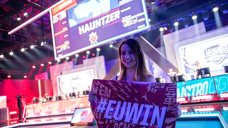 A proud European fan showing her allegiance in the 2017 Rift Rivals between North America and Europe. Image is courtesy of Riot Games