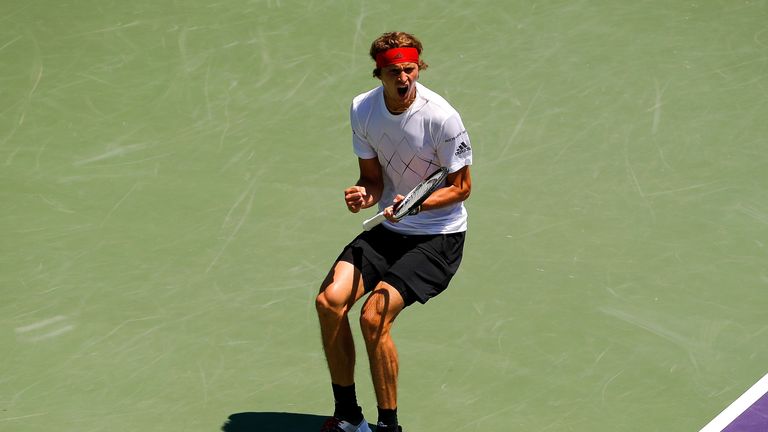 Alexander Zverev of Germany reacts after a point against 