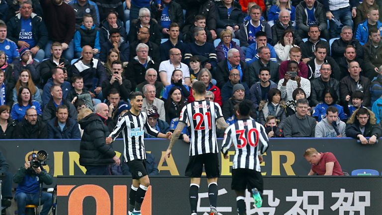 Ayoze Perez celebrates scoring Newcastle's second goal