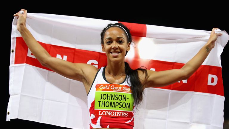 England's Katarina Johnson-Thompson wins gold in the Women's Heptathlon