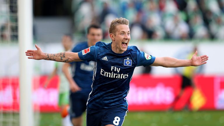 Former Tottenham midfielder Lewis Holtby starred in Hamburg's victory at Wolfsburg