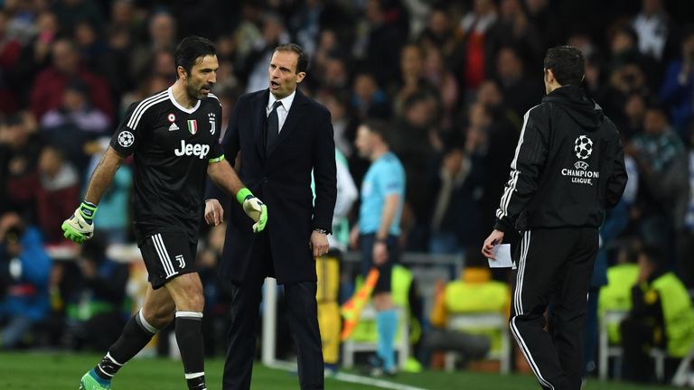 Buffon and Max Allegri after the goalkeeper was dismissed