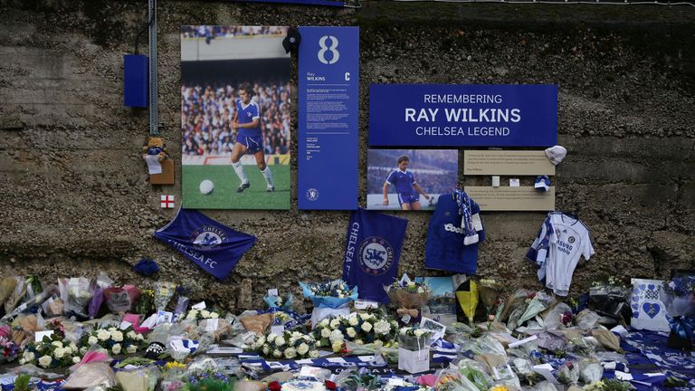 A memorial to Wilkins outside Stamford Bridge