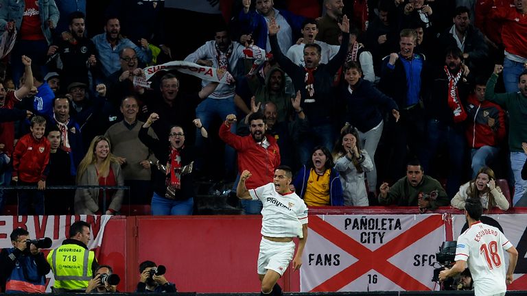 Wissam Ben Yedder celebrates giving Sevilla the lead over Real