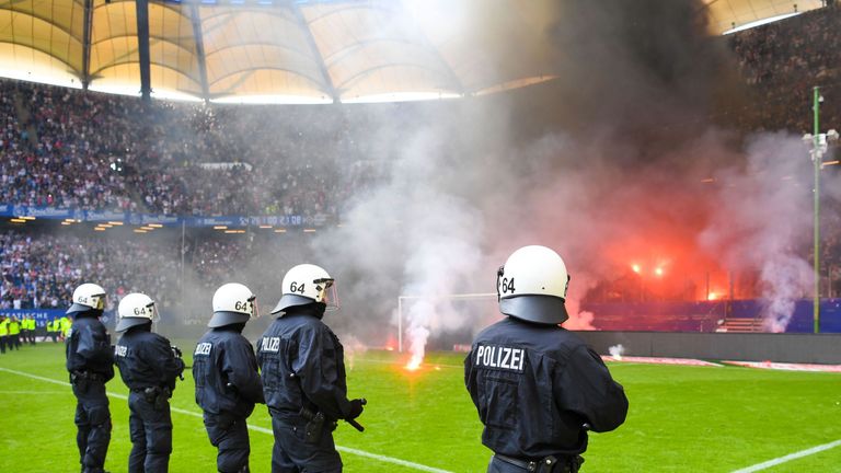 Trouble flared as Hamburg were relegated from the Bundesliga