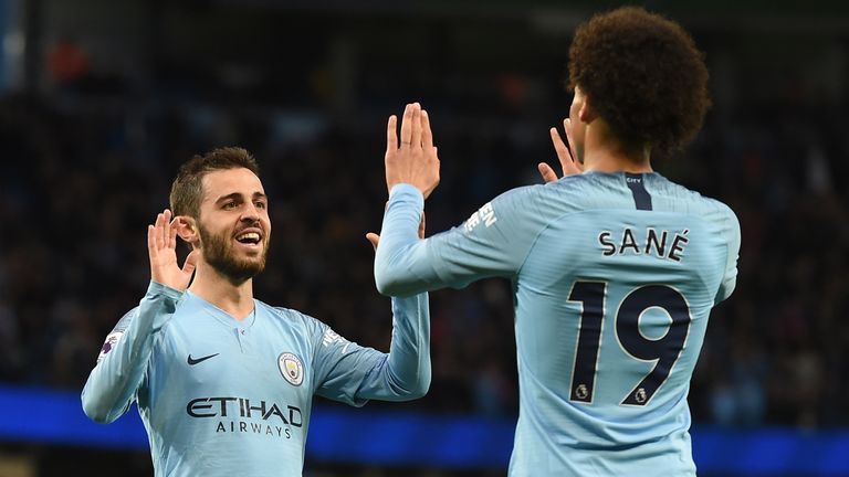 Mahrez will face competition from the likes of Bernardo Silva, left, and Leroy Sane