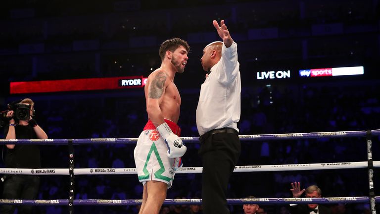 Jamie Cox disputes the stoppage with the referee