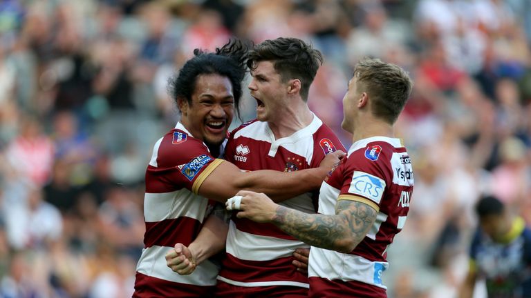 John Bateman celebrates during Wigan's Magic Weekend victory over Warrington
