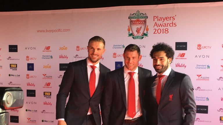 Mo Salah posed for pictures with team-mates at the Liverpool awards do.