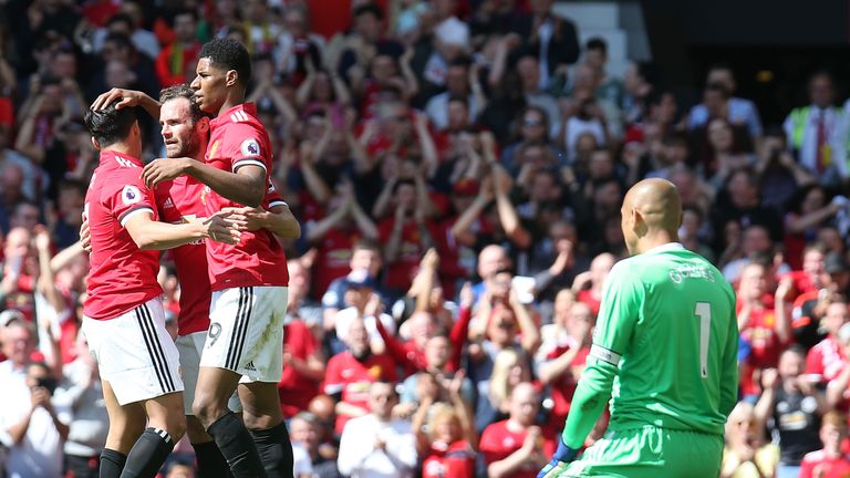 Marcus Rashford (right) celebrates his goal