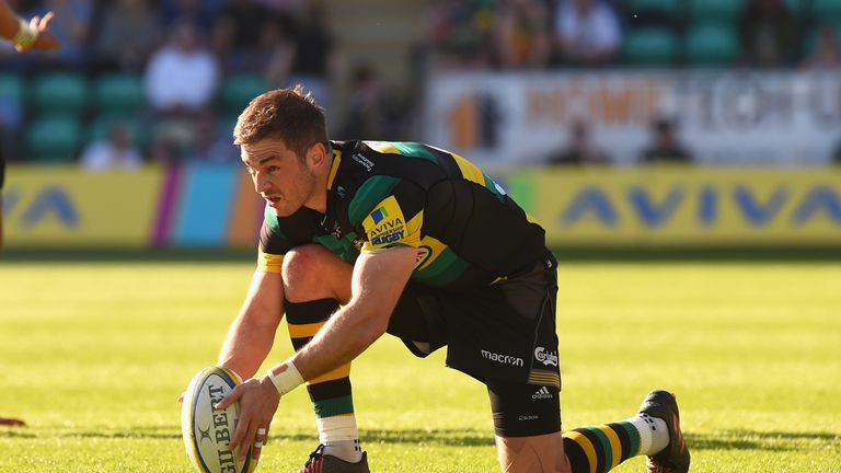 Stephen Myler lines up his last kick as a Northampton Saints player