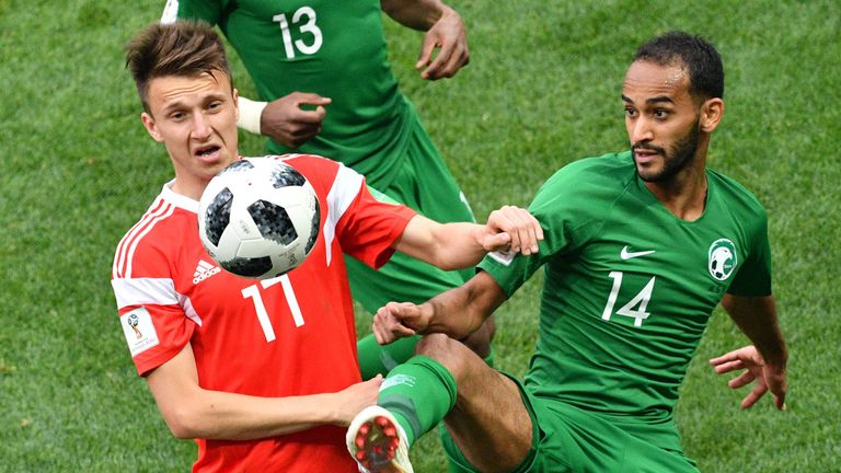 Aleksandr Golovin (L) scored against Saudi Arabia