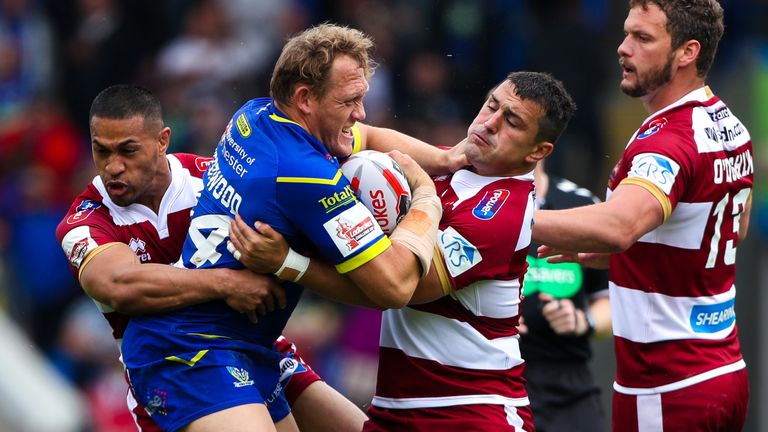 Warrington's Ben Westwood was the victim of a questionnable tackle attempt by Wigan's Thomas Leuluai during their quarter-final clash
