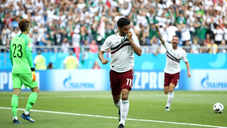 Vela celebrates as Mexico take a 1-0 lead