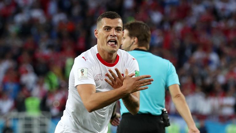 Granit Xhaka celebrates his equaliser for Switzerland vs Serbia