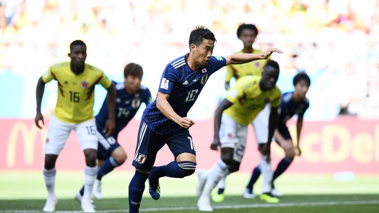 Shinji Kagawa slots home the opener after six minutes in Saransk