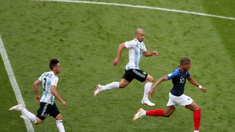 Kylian Mbappe's pace caused problems for Argentina and a spectacular sprint won an early penalty